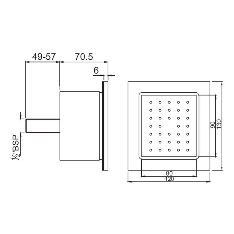 BODY SHOWER RECT. WITH INST BOX - JAQUAR FAUCETS - ( GOLD MATT PVD - BODY SHOWER - 130x120 mm - 5.2inchX4.8inch )