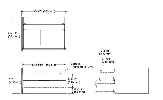 LUXE VANITY CABINET W/O TAP& BASIN - KOHLER LUXURY - ( TITANIUM GREY - LUXURY - 900x560 mm - 22.4inchX0inch )