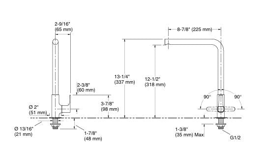 ALEO+-DECK MOUNT SINK COCK - KOHLER PREMIUM - ( POLISHED CHROME - PREMIUM - 0x15 mm - 0inchX0.6inch )