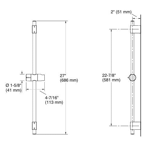 RAINJOY-SLIDE BAR - KOHLER PREMIUM -  ( POLISHED CHROME - PREMIUM - 0x600 mm - 0inchX24inch )