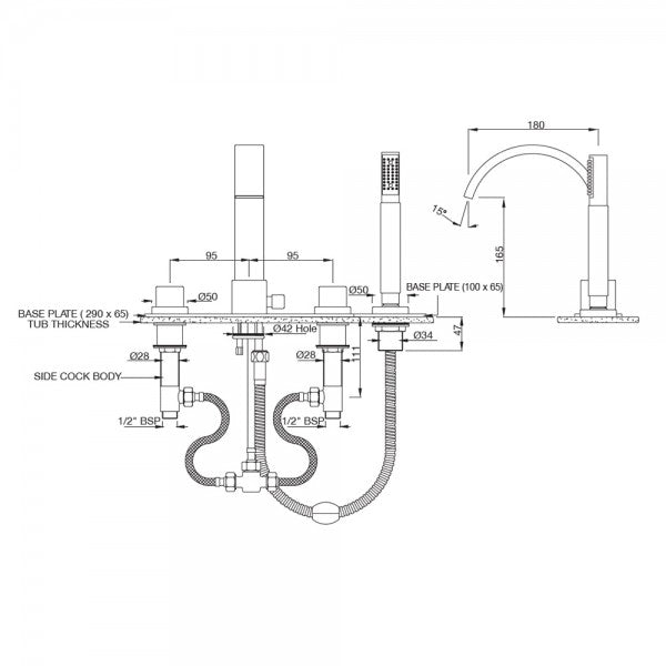 3HOLE S/L B/TUB MXR W/HAND SHWR&SPT - ARTIZE FAUCET -  ( CHROME - CELLINI - 0x15 mm - 0inchX0.5inch )
