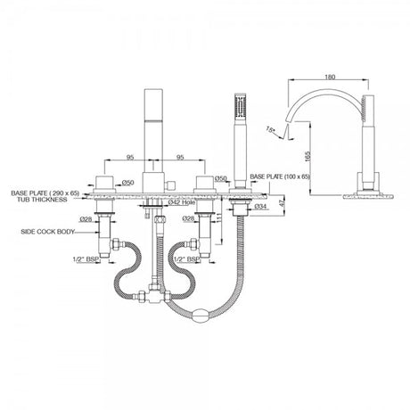3HOLE S/L B/TUB MXR W/HAND SHWR&SPT - ARTIZE FAUCET -  ( CHROME - CELLINI - 0x15 mm - 0inchX0.5inch )