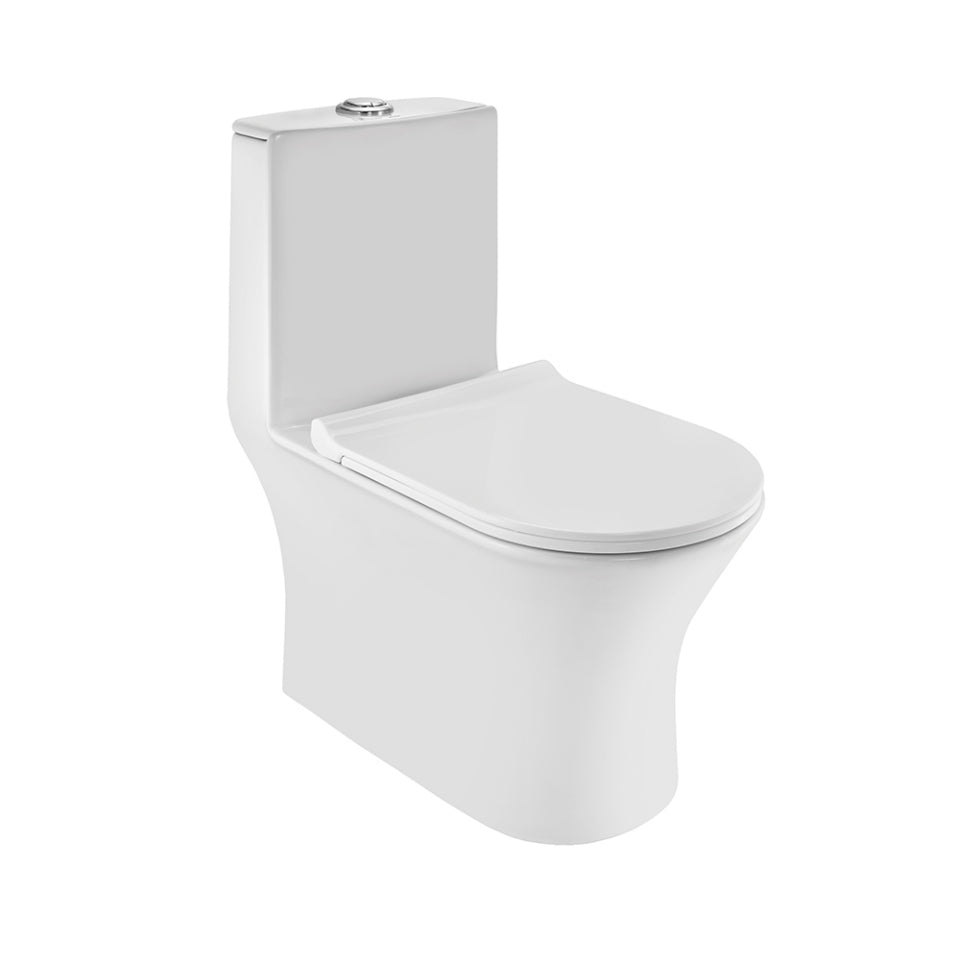 RIMLESS SINGLE PIECE WC W/PP SOFT CLOSE SLIM SEAT CVR - JAQUAR SWARE -  ( WHITE - CONTINENTAL - 370×665×750mm - 14.6×26.2×29.5inch )