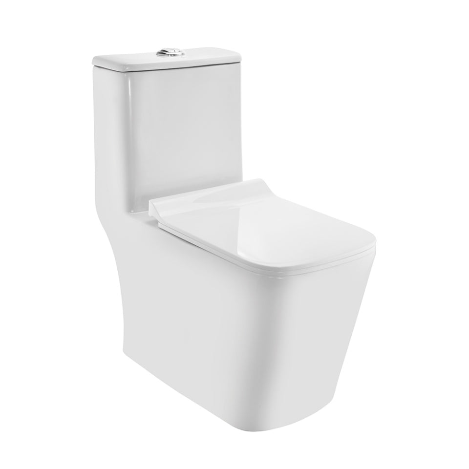 RIMLESS SINGLE PIECE EWC S-TRAP 220MM WITH PP SOFT CLOSE SLIM SEAT COVER W/FIXING ACCESSORIE - JAQUAR SWARE -  ( WHITE - CONTINENTAL - 365x665x740mm- 14.4×26.2×29.1 inch )