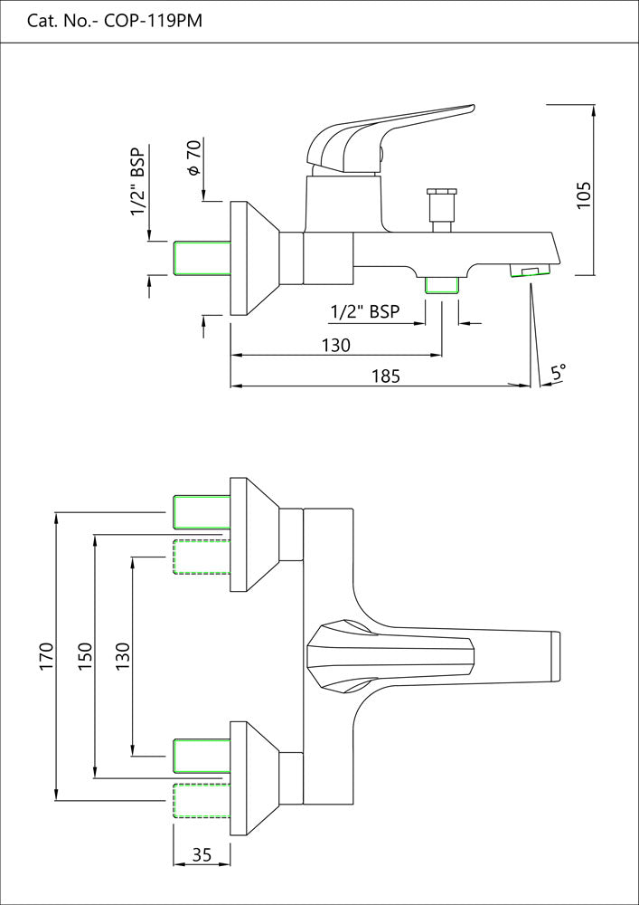 SL WALL MIXER WITH PROVISION - JAQUAR FAUCETS - ( CHROME - CONTINENTAL PRIME - 0x15 mm - 0inchX0.5inch )