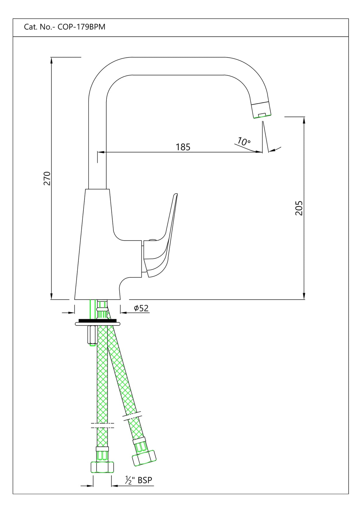 SIDE S.L. SINK MIXER T/M BRAIDED - JAQUAR FAUCETS - ( CHROME - CONTINENTAL PRIME - 0x15 mm - 0inchX0.5inch )