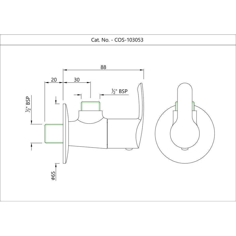 ANGLE STOP COCK W/FLANGE - ESSCO FAUCET -  ( CHROME - COSMO - 0x15 mm - 0inchX0.5inch )