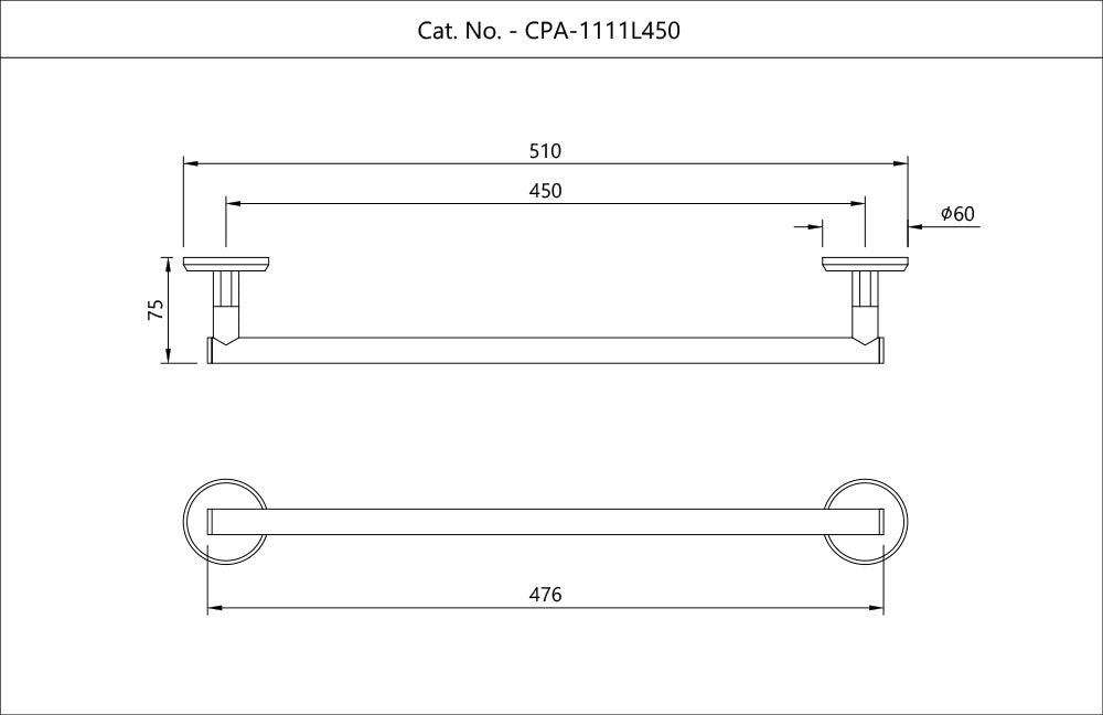 SINGLE TOWEL RAIL 450MM LONG - JAQUAR FAUCETS - ( CHROME - CONTINENTAL PRIME ACCESSORIES - 0x450 mm - 18inchX0inch )