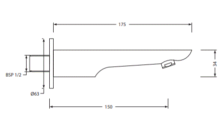 BATH TUB SPOUT - HINDWARE FAUCETS - ( POLISHED CHROME - FLUID-URBAN - 0x15 mm - 0inchX0.5inch )