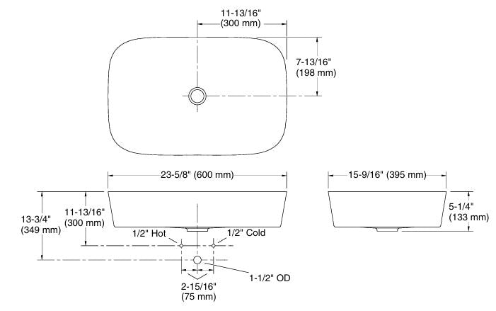 ML EDGE VESSEL HP1 - KOHLER LUXURY - ( HONED PEACOCK - LUXURY - 0x600 mm - 0inchX24inch )