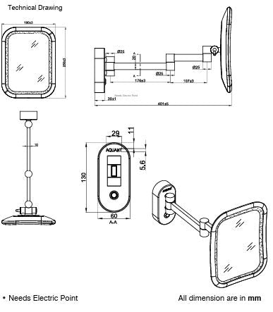 BRASS MIRROR WITH DUAL LED LIGHT SQUARE - AQUANT - ( BRUSHED GOLD - ACCESSORIES - 250x190 mm - 10inchX7.6inch )
