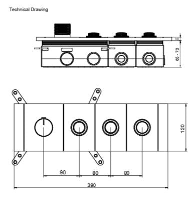 HIGH FLOW CONC THERMOSTATIC MULTI FUN DIVERTER WITH 3 OUTLETS WITH FLOW CONTROL 20MM INLET HORIZONTAL PLATE - AQUANT - ( BRUSHED GOLD - - 20x0 mm - 0.8inchX0inch )