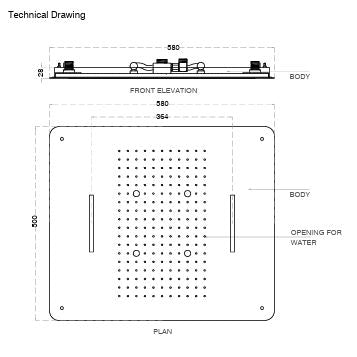 CONC CEILING MOUNTED SHOWER 3 FUN RAIN, DUAL WATERFALL & MIST W/INSTAL KIT FOR FALSE CEILING - AQUANT - ( BRUSHED ROSE GOLD - - 580x480 mm - 23.2inchX19.2inch )