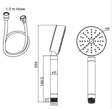 BRASS HAND SHOWER INCLUDES FLEXIBLE SHOWER HOSE 1.5 MTR POWDER FLOW - AQUANT - ( CHROME - - 80x0 mm - 3.2inchX0inch )