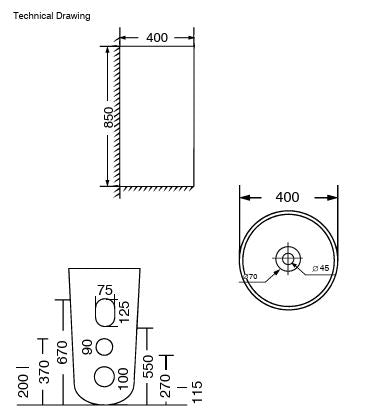 FREE STANDING CREAM STONE BASIN(H-39 ) - AQUANT - ( WHITE - - 850x400 mm - 34inchX16inch )