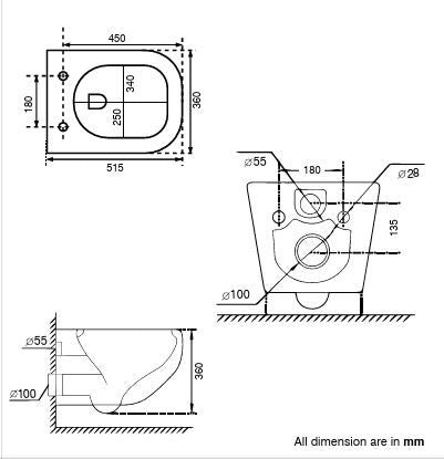WALL HUNG WC RIMLESS W/UF SEAT COVER ( BOLT DISTANCE 7INCH) - AQUANT - ( ROSE GOLD+WHITE - - 0x0 mm - 0inchx0inch )