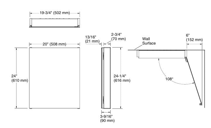 MAXSTOW MIRRORED CABINET - KOHLER LUXURY - ( DARK ANODIZED ALUMINUM - LUXURY - 600x500 mm - 24inchX20inch )