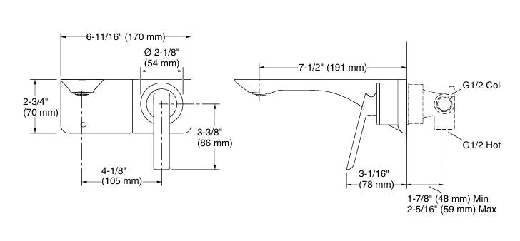 WALL MOUNT SIN/CONTROL BASIN FAUCET TRIM - KOHLER LUXURY - ( POLISHED CHROME - LUXURY - 0x0 mm - 0inchx0inch )