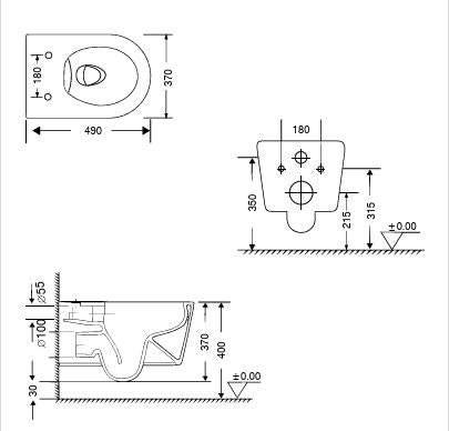 RIMLESS W/HUNG WC W/SLIM UF SEAT COVER ( BOLT DISTANCE 7INCH) - AQUANT - ( WHITE - - 490x370 mm - 19.6inchX14.8inch )