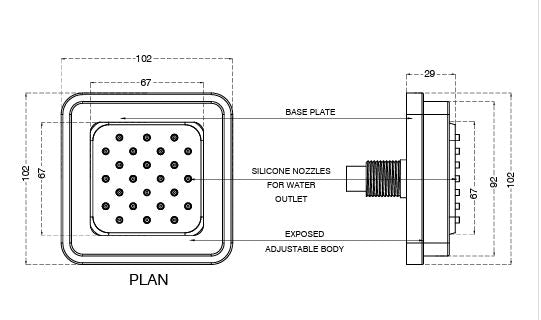 POWDER FLOW BODY SHOWER W/EXP INSTAL - AQUANT - ( GRAPHITE GREY - BODY JET - 100x100 mm - 4inchX4inch )