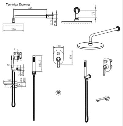 COMPLETE BATHROOM SET W/3WAY.DIV - AQUANT - ( MATT BLACK+ROSE GOLD - CURVE SERIES - 0x0 mm - 0inchx0inch )