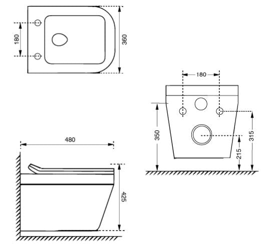 WALL HUNG WC WITH SOFT CLOSE UF SLIM SEAT COVER - AQUANT - ( WHITE - - 480x425x360 mm - 19.2inchX17inchX14.4inch )