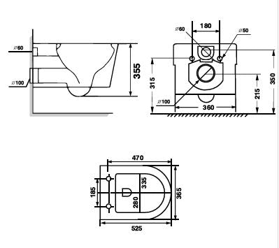 WALL HUNG WC SWIRI FLUSHING W/PVC S/CVR ( BOLT DISTANCE 7INCH) - AQUANT - ( WHITE - - 0x0 mm - 0inchx0inch )