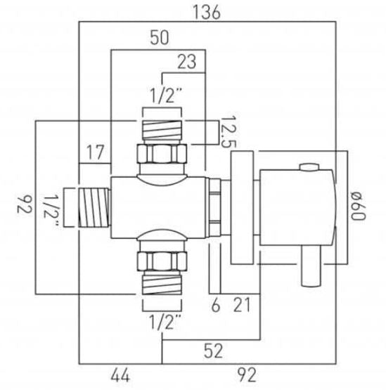 CONC. THERMOSTATIC MIXER 2IN 1OUT W/EXP - VADO - ( CHR - CELSIUS - 20x12 mm - 0.75inchX0.5inch )