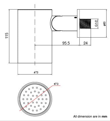 BRASS HYDRO SPOT WALL MOUNTED SHOWER WITH POWDER FLOW - AQUANT - ( GRAPHITE GREY - - 80x0 mm - 3.2inchX0inch )