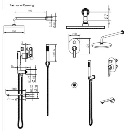 COMPLETE BATHROOM SET W/3 WAY.DIV - AQUANT - ( MATT WHITE+ROSE GOLD - - 0x0 mm - 0inchx0inch )