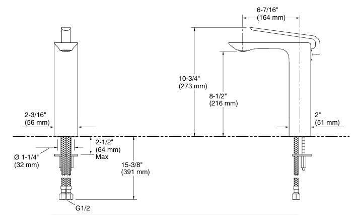 MODERNLIFE EDGE TALL BASIN FAUCET W/O DRAIN - KOHLER LUXURY - ( MATT BLACK - LUXURY - 0x15 mm - 0inchX0.6inch )