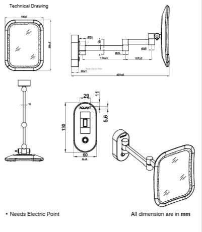 BRASS MIRROR WITH DUAL LED LIGHT SQUARE - AQUANT - ( ROSE GOLD - ACCESSORIES - 250x190 mm - 10inchX7.6inch )