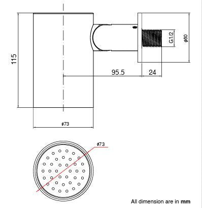 BRASS HYDRO SPOT WALL MOUNTED SHOWER WITH POWDER FLOW - AQUANT - ( MATT BLACK - - 80x0 mm - 3.2inchX0inch )