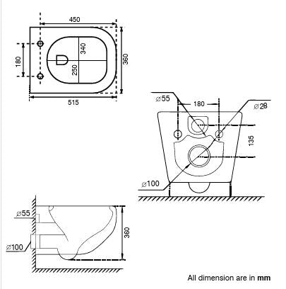 WALL HUNG WC RIMLESS W/UF SEAT COVER ( BOLT DISTANCE 7INCH) - AQUANT - ( GOLD/WHITE - - 0x0 mm - 0inchx0inch )