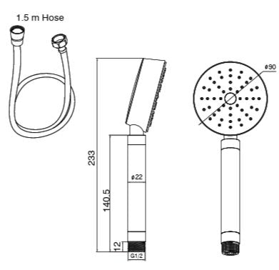 BRASS HAND SHOWER INCLUDES FLEXIBLE SHOWER HOSE 1.5 MTR POWDER FLOW - AQUANT - ( MATT BLACK - - 80x0 mm - 3.2inchX0inch )