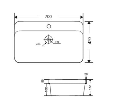 SEMI COUNTER/TABLE MOUNTED WASH BASIN - AQUANT - ( WHITE - - 700x420 mm - 28inchX16.8inch )