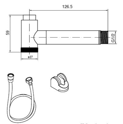 BRASS CLICK BUTTON HEALTH FAUCET HANDLE, HOOK & 1 MTR FLEXIBLE HOSE - AQUANT - ( CHROME - - 0x0 mm - 0inchx0inch )