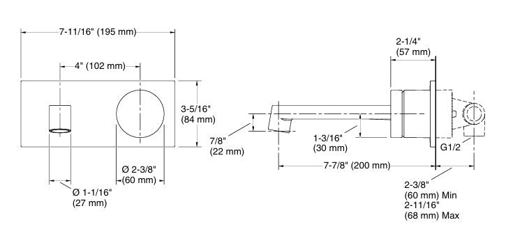COMPONENTS WALL-MOUNT BATHROOM SINK FAUCET WITH ROW SPOUT AND OYL HANDLE, 16.0 LPM - KOHLER LUXURY - ( MATTE BLACK - LUXURY - 0x0 mm - 0inchx0inch )