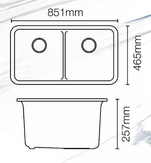 CAIRN NEOROC QUARTZ UNDERMOUNT DOUBLE EQUAL SINK W/RACK - KOHLER LUXURY - ( MATTE BLACK - LUXURY - 851x465 mm - 34inchX18.6inch )