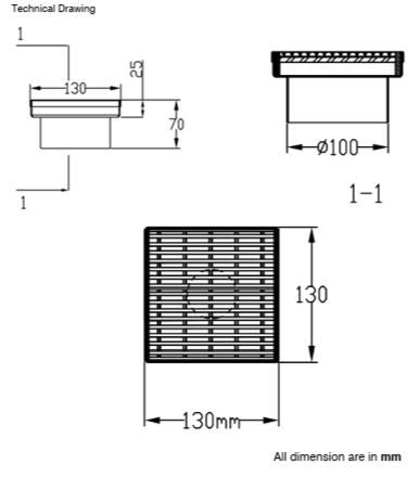 SHOWER DRAINER 304 SS - AQUANT - ( MATT BLACK - - 130x130 mm - 5.2inchX5.2inch )