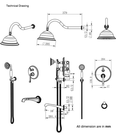 (PRUN) SL/DIV OH/SHWR W/ARM H/SHWR.SET B/SPOUT - AQUANT - ( BRUSHED GOLD - - 0x0 mm - 0inchx0inch )