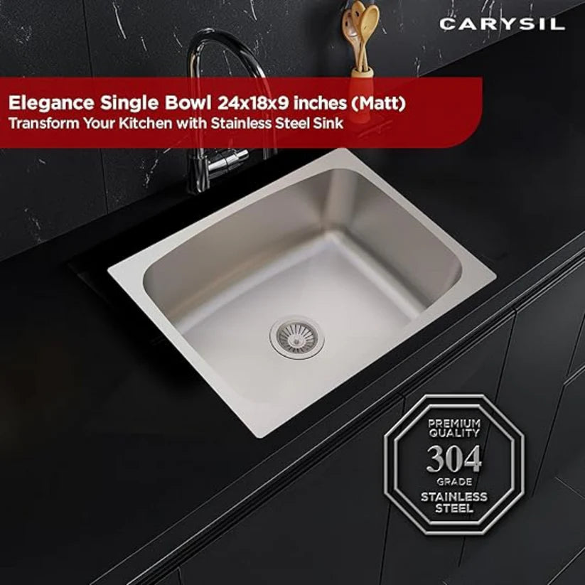 1 BOWL W/O DRAIN BOARD(DEPTH 8INCH) THK 1MM - CARYSIL -  ( GLOSSY FINISH - ELEGANCE - 610x457 mm - 24inchX18inch )