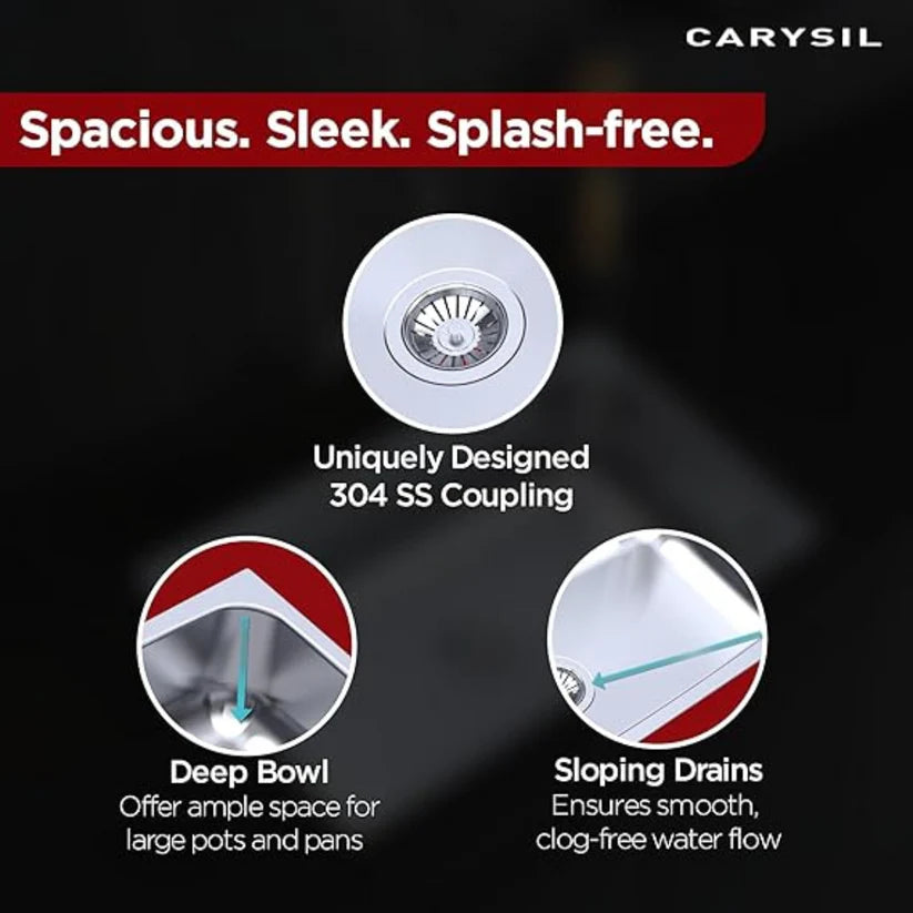 1 BOWL W/O DRAIN BOARD(DEPTH 8INCH) THK 1MM - CARYSIL -  ( GLOSSY FINISH - ELEGANCE - 610x457 mm - 24inchX18inch )