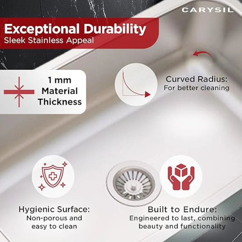1 BOWL W/O DRAIN BOARD(DEPTH 8INCH) THK 1MM - CARYSIL -  ( GLOSSY FINISH - ELEGANCE - 610x457 mm - 24inchX18inch )