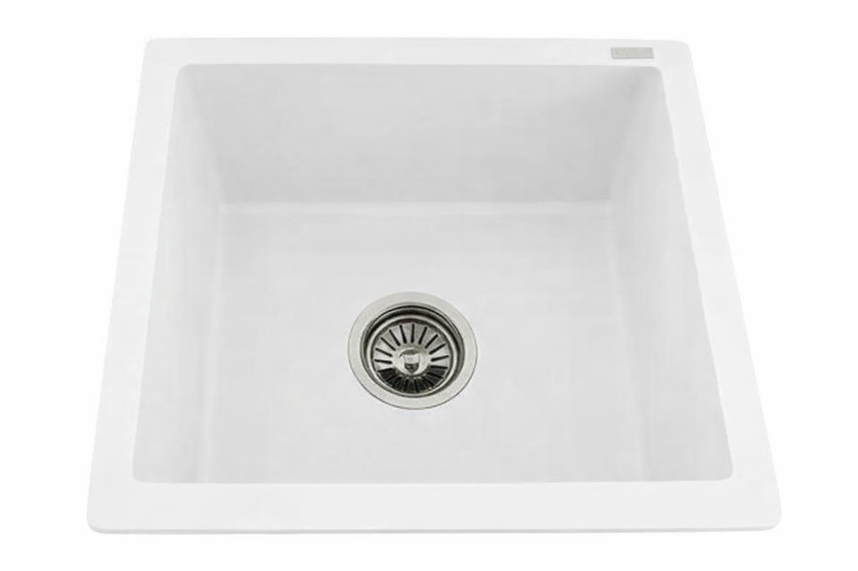 1.0 BOWL QUARTZ SINK WITH FA-05A WASTE COUPLING (DEPTH 8INCH) - FUTURA - ( WHITE - NATURAL QUARTZ - 620x510 mm - 24.8inchX20.4inch )