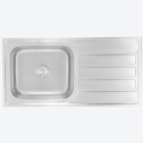 SS KITCHEN SINK 1.0 BOWL WITH DRAINBOARD (DEPTH 8INCH)WITH WASTE COUPLING & PLUMBING KIT - FUTURA - ( SATIN FINISH - DURA - 1000x504 mm - 40inchX20.16inch )