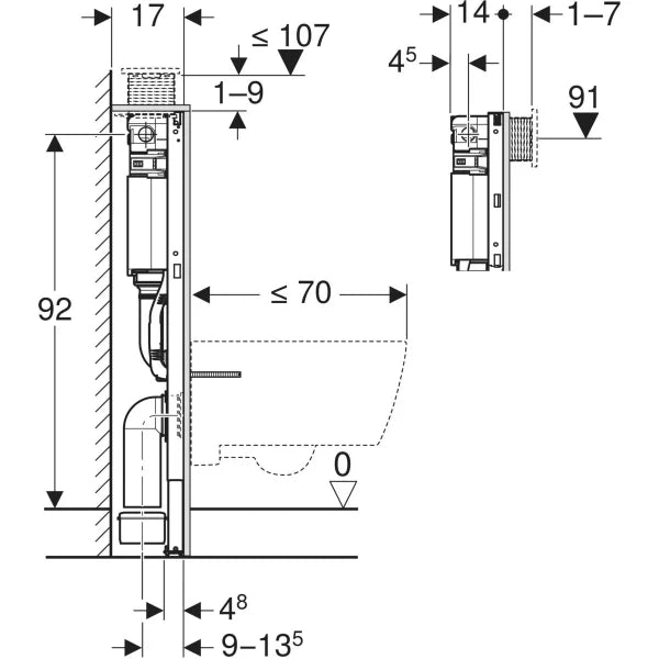 DUOFIX ELEMENT FOR WH WC,98 CM,W/OMEGA CONC. CISTRN 12CM - GEBERIT -  (  - OMEGA - 0x0 mm - 0inchx0inch )