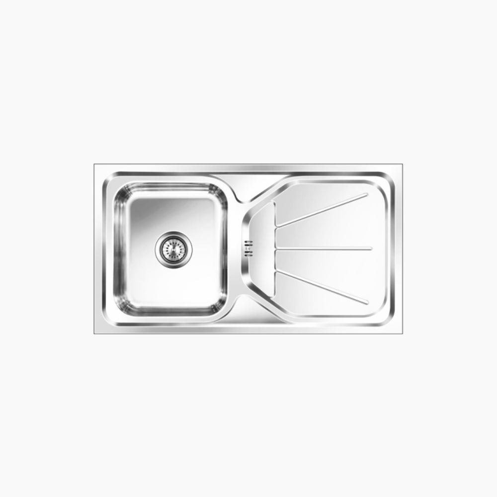 SS SINK 1.0 BOWL WITH DRAIN BOARD (DEPTH 8INCH) ELEGANCE UNIQUE SMALL - NIRALI - ( ANTI-SCRATCH - D SIGNO - 915x510 mm - 36inchX20inch )