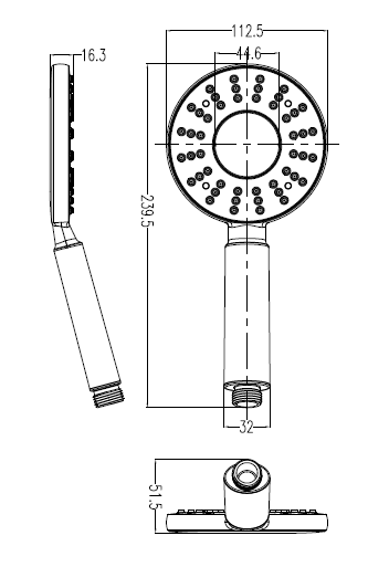 POLO GREY HANDSHOWER WT 1.5 M HOSE PIPE & HOOK - HINDWARE FAUCETS -  ( POLISHED CHROME - GLAMOUR SHOWERS - 0x0 mm - 0inchx0inch )