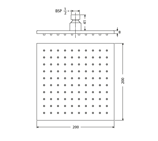 RAIN SHOWER SS SQUARE -200 MM - HINDWARE FAUCETS -  ( POLISHED CHROME - GEOMETRIC SHOWERS - 200x200 mm - 8inchX8inch )
